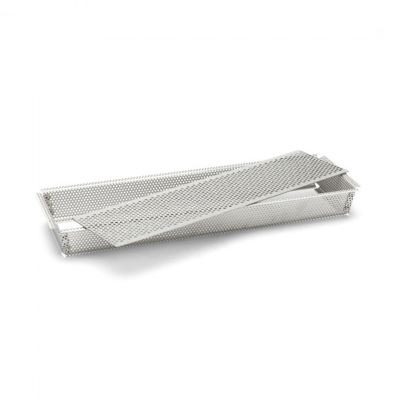 Perforated stainless steel rectangular mould 35x10,5x3,5cm + 2 non-stick baking sheets