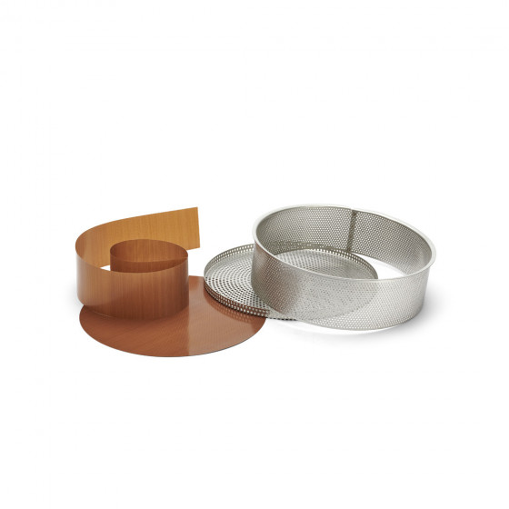 Perforated stainless steel dismontable round mould Ø20cm + 2 nonstick baking sheets