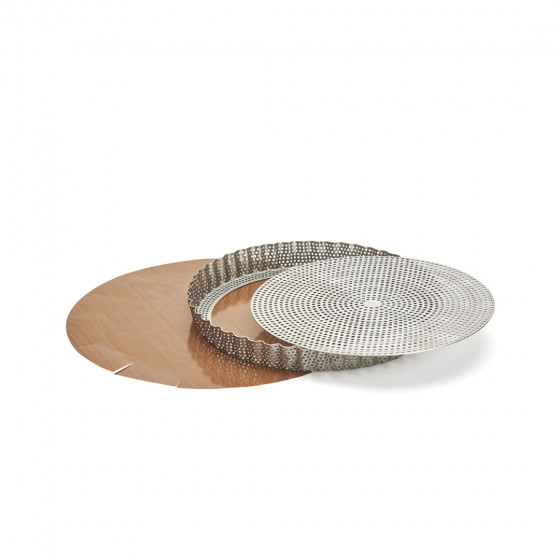 Moule à tarte inox perforé Ø24cm + 2 feuilles de cuisson antiadhésive