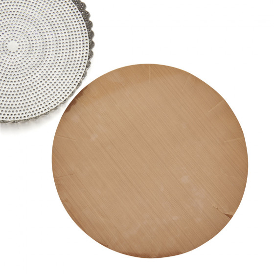 Perforated stainless steel round fluted tart mould Ø24cm + 2 non-stick baking sheets