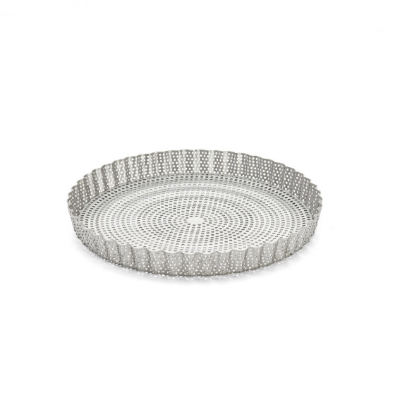 Perforated stainless steel round fluted tart mould Ø24cm + 2 non-stick baking sheets
