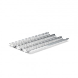 Perforated stainless steel baking tray for 3 baguettes 40x24,5cm