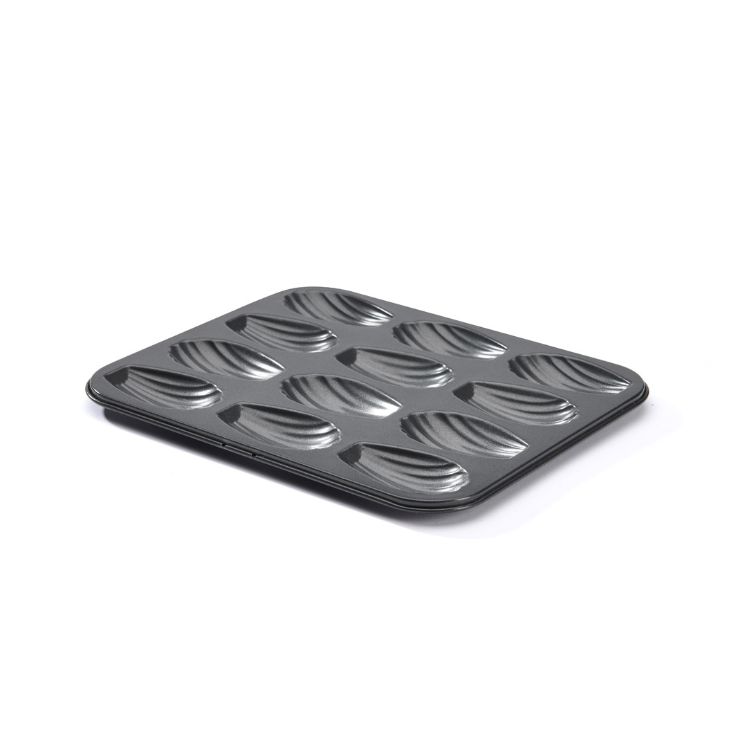 Tray 12 madeleines, nonstick steel, coated steel, , Fixed metal moulds