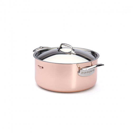Copper stewpan with lid PRIMA MATERA Ø28cm - stainless steel handle