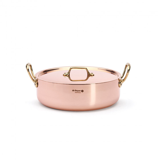 Copper sauté-pan INOCUIVRE Ø28cm with lid and brass handles