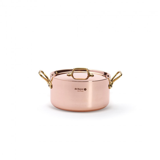 Copper stewpan INOCUIVRE Ø20cm with lid and brass handles