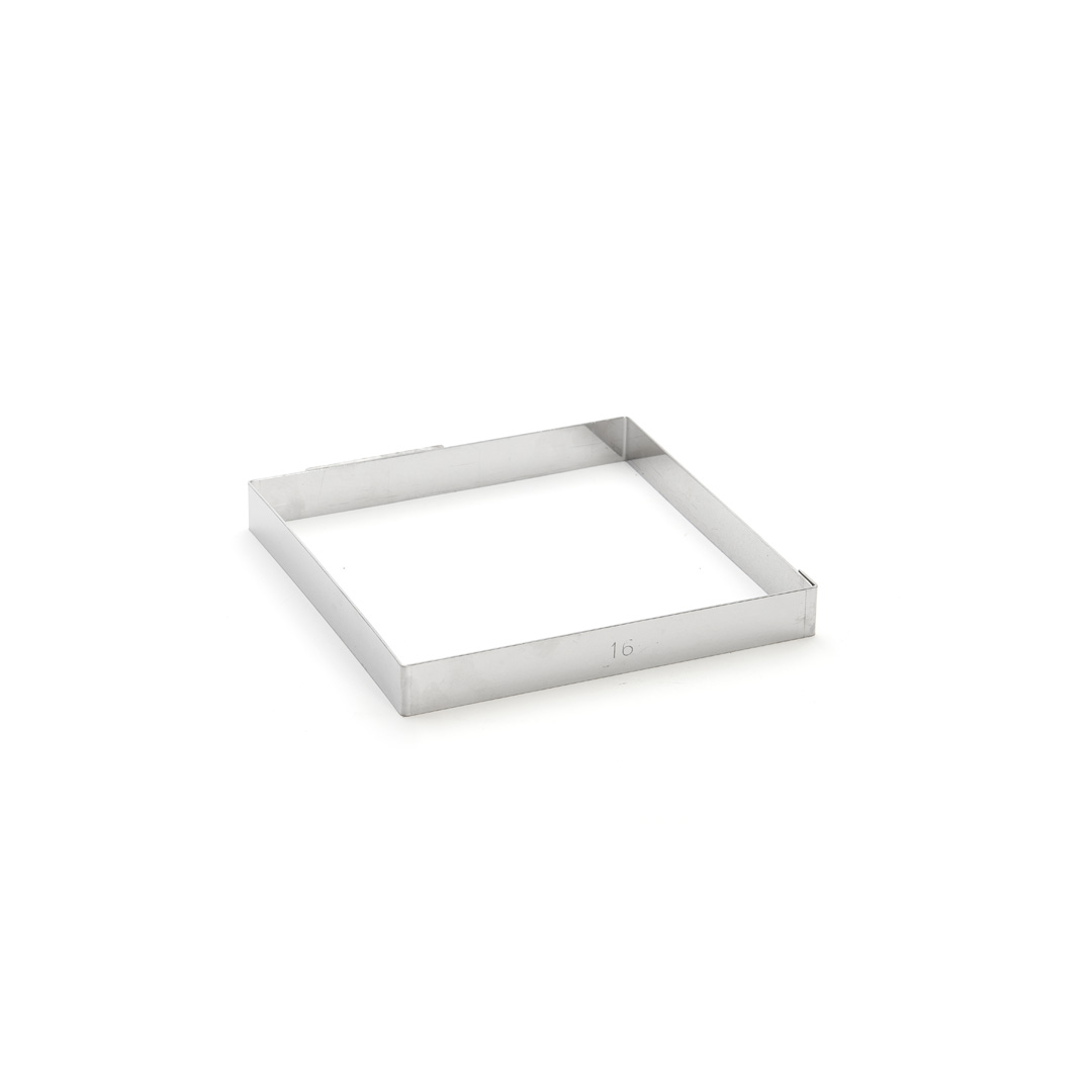 Cercle à tarte carré inox perforé bord droit ht 2cm, acier inox, Cercles, 16x16cm De Buyer