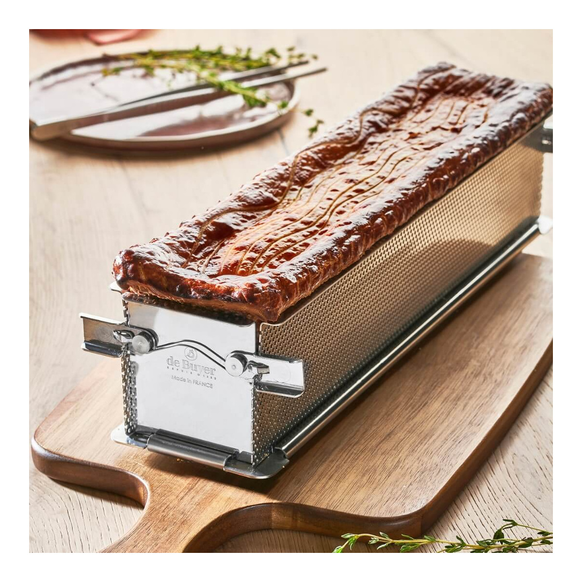 Perforated stainless steel Pâté en croûte Mould GEOFORME 24x5x6cm