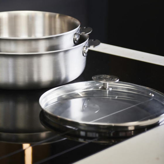 Couvercle en verre universel avec pontet inox Ø20cm