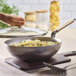 Curved steel wok MINERAL B BOIS Ø32cm