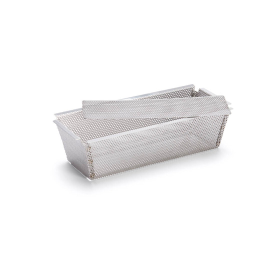 Perforated stainless steel cake mould 26x10,3cm + 2 non-stick baking sheets