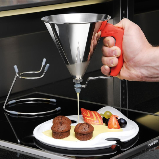 Stainless steel piston funnel with stand 0,8L KWIK red