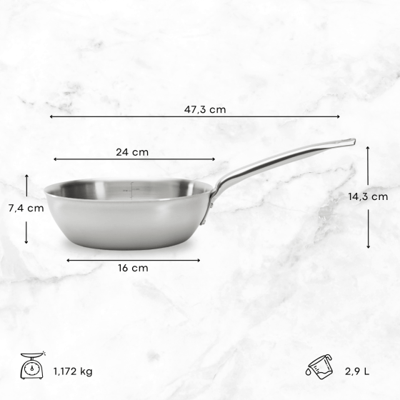 Stainless steel rounded sauté-pan ALCHIMY Ø24cm