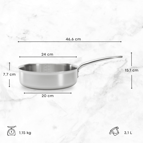 Sauteuse bord droit en inox ALCHIMY Ø24cm