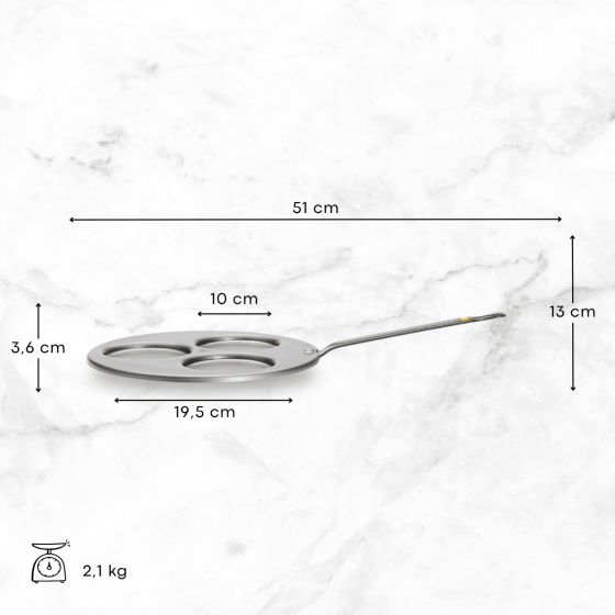 Pfanne für 3 Blinis Eisen MINERAL B Ø27cm - 3 Blinis Ø10cm