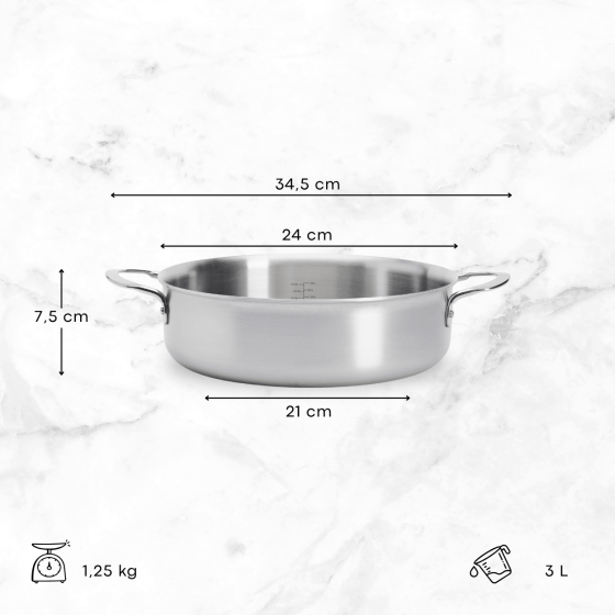 Stainless steel sauté-pan ALCHIMY Ø24cm without lid