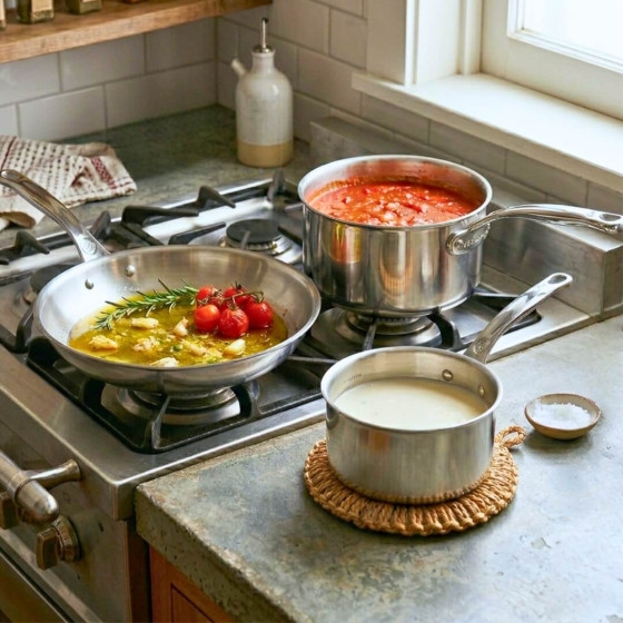 Stainless steel trio frying pan Ø28cm + saucepans Ø16–20cm AFFINITY
