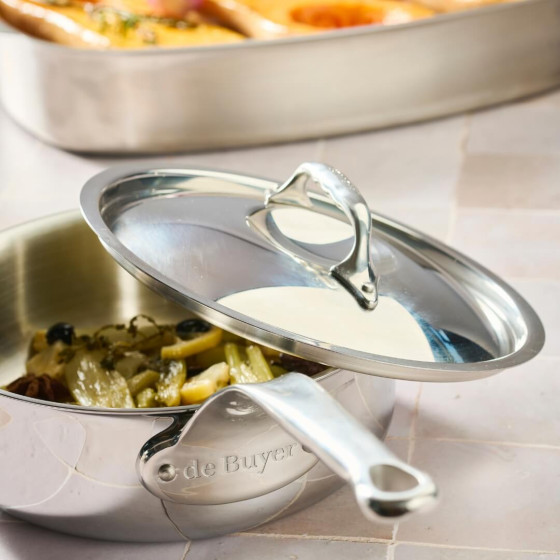 Couvercle en inox avec pontet en fonte d'inox Ø14cm