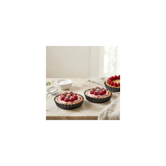 Set mit 4 Geriffelte runde Tarteform Stahl-Antihaft Ø12cm