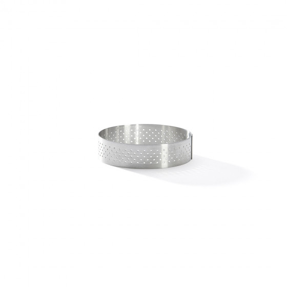 Set of 4 Perforated stainless steel tart ring VALRHONA Ø7,5cm H.2cm