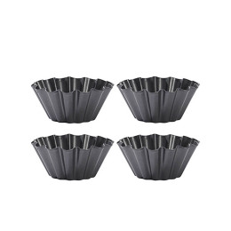 Set of 4 non‑stick steel briochette moulds Ø10×4.5 cm
