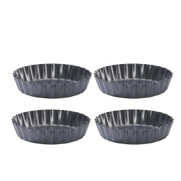 Set mit 4 Geriffelte runde Tarteform Stahl-Antihaft Ø12cm