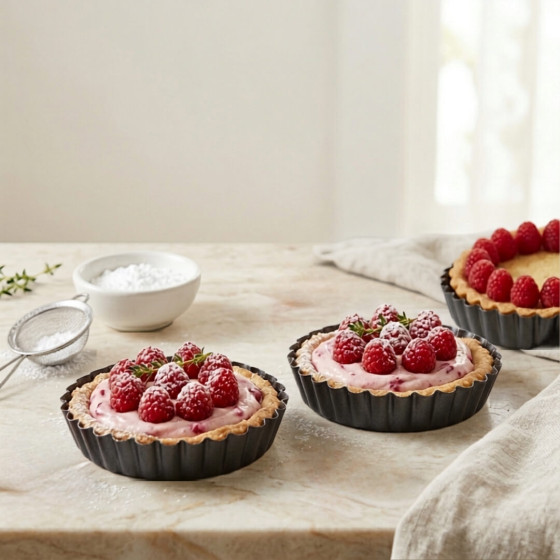 Lot de 4 moules à tartelette cannelée antiadhésif Ø12cm