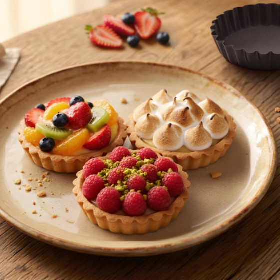Lot de 4 moules à tartelette cannelée antiadhésif Ø10cm