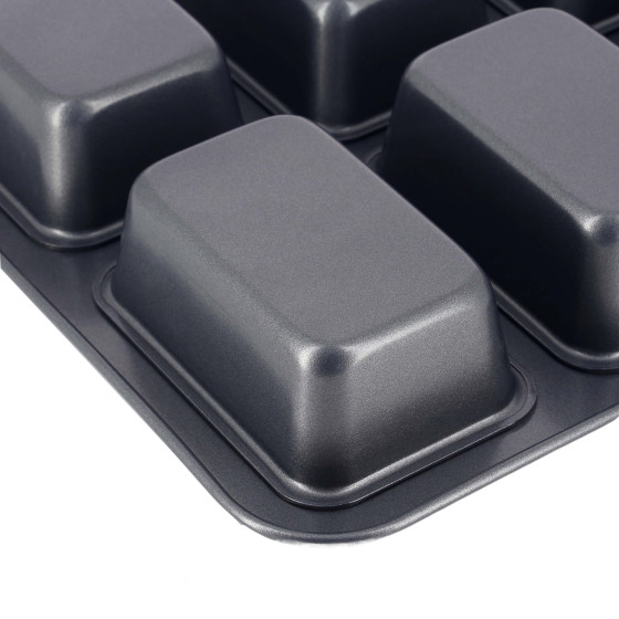 Non‑stick steel tray for 8 mini loaf cakes
