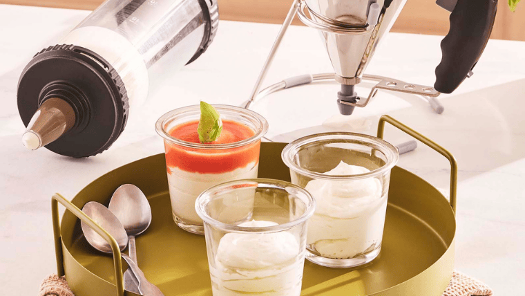 Goat cheese bavarois with tomato coulis