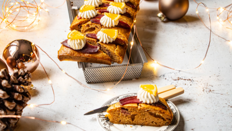 Savory sweet-potato and smoked-duck breast brownie.