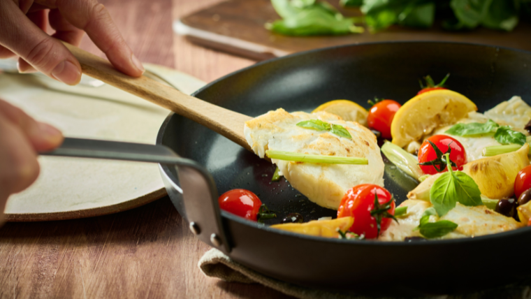 Pan-fried turbot fillet.